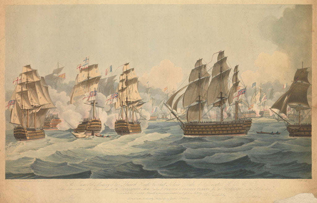 Detail of Engagement with the combined French and Spanish fleets off Cape Trafalgar, on the 21 October 1805 by John Thomas Serres