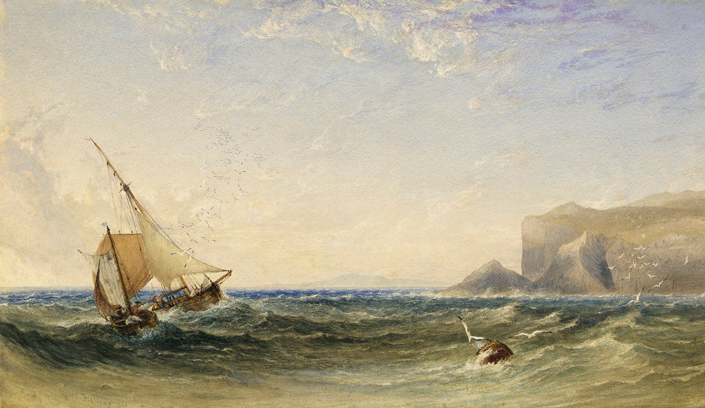 Detail of Fishing smacks by Clamshell Cove on the Island of Staffa with Iona in the distance, 1853 by Anthony vandyke Copley Fielding