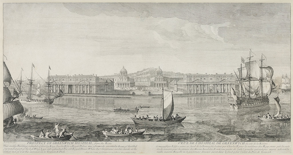Detail of Prospect of Greenwich Hospital from the River...The Old Royal House where the Governor resides stands at the farther end of it at the entrance to Greenwich Park by Jacques Rigaud