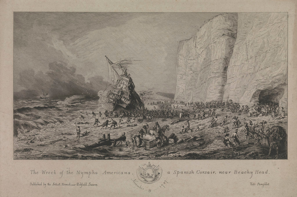 Detail of The wreck of the 'Nympha Americana' a Spanish corsair, near Beachy Head, 29 November 1747 by John Henry Hurdis