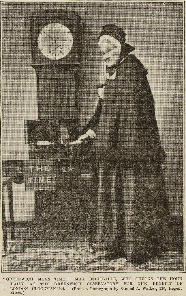 Detail of Greenwich Mean Time...Mrs Belleville who checks the hour daily at the Greenwich Observatory for the benefit of London clockmakers by unknown