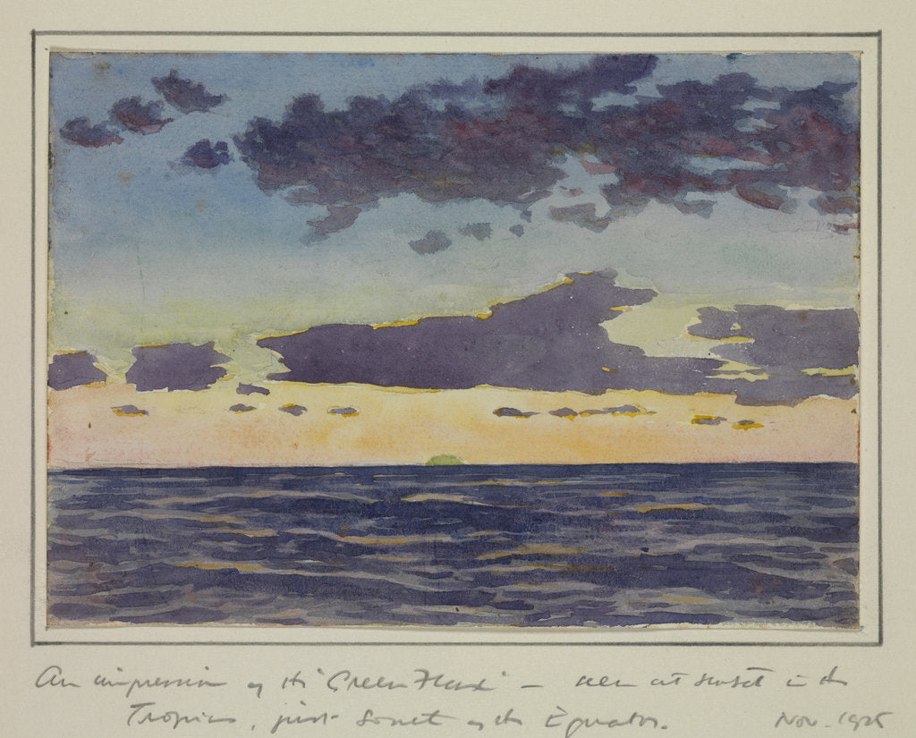 Detail of An impression of the ' Green Flash' seen at sunset in the tropics, just south of the equator, Nov 1925 by Sir Alister Hardy