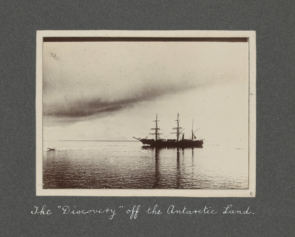 Detail of The Discovery of the Antarctic Land from National Antarctic Expedition photo album by Sir Ernest Henry Shackleton