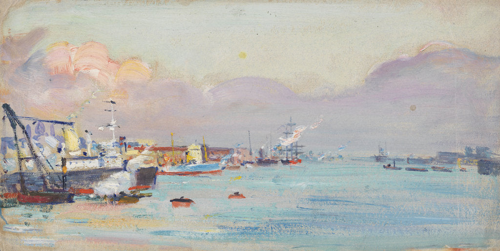 Detail of A harbour scene by John Everett