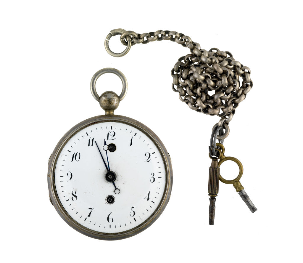 Detail of Silver pocket watch and chain by Godemars Freres et Capt.