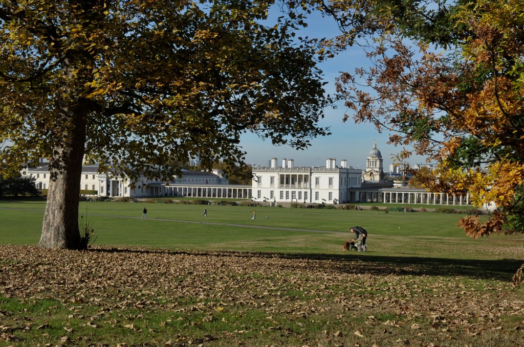 Detail of Autumnal image of the Queens House in Greenwich including views in the park. by National Maritime Museum