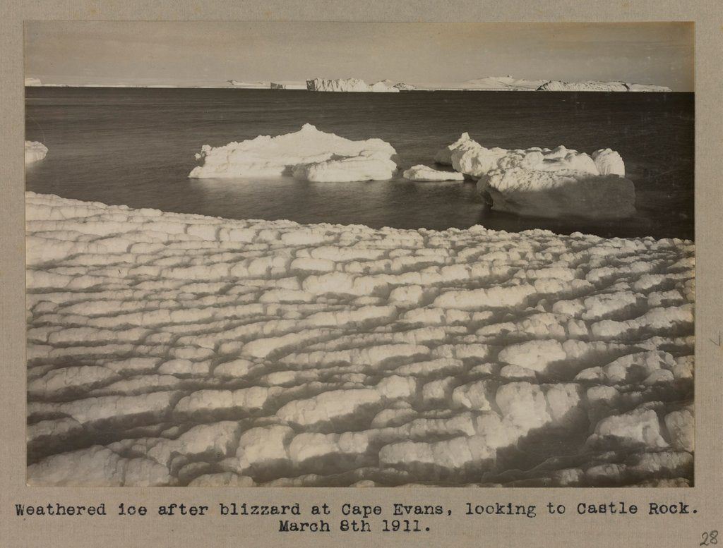 Detail of Weathered ice after blizzard at Cape Evans, looking to Castle Rock. by Herbert George Ponting