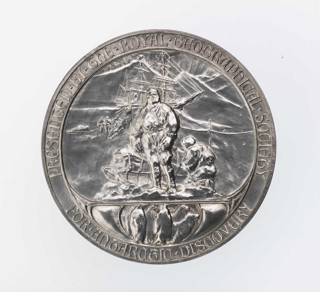 Detail of Royal Geographical society medal: Scott's Antarctic Expedition 1902-1904 by Gilbert Bayes