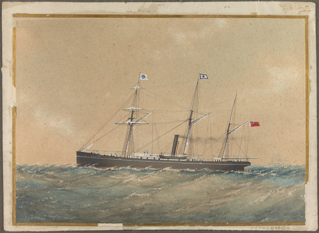 Detail of Screw steam ship flying Satsuma flag, probably 'Lotus' by Unknown