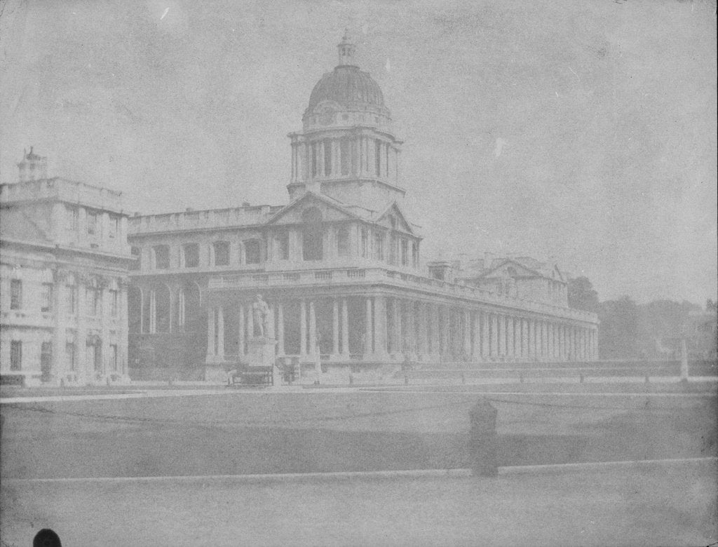 Detail of View towards the Greenwich Hospital Chapel and Queen Mary Court buildings. Inversed digital file to create b&w positive. by William Henry Fox Talbot; Calvert Richard Jones