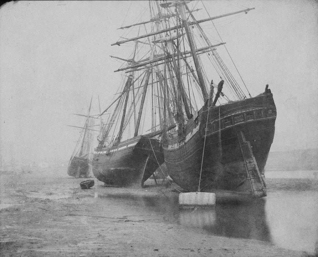 Detail of Stern views of the 'Mary of St Ives' and the 'Liberty of Teignmouth' dried out at Swansea. Inversed digital file to create b&w positive by Calvert Richard Jones