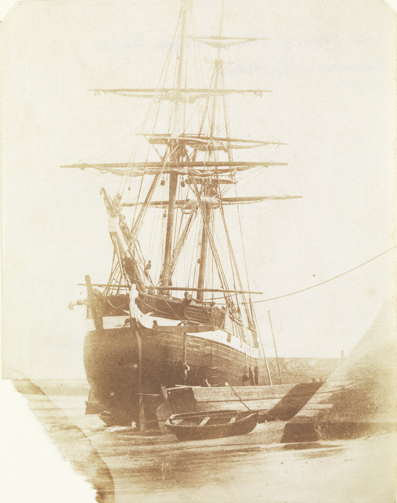 Detail of Port bow view of an unidentified brig dried out off the quayside, possibly at Swansea by Calvert Richard Jones