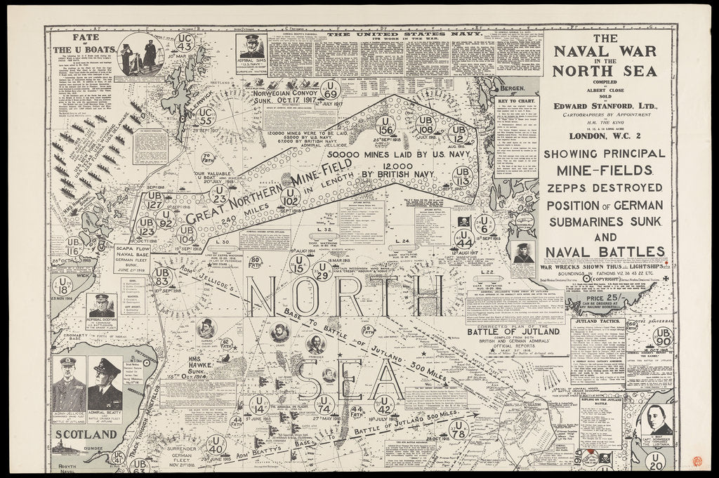 Detail of Printed chart of the The Naval War in the North Sea by Albert Close