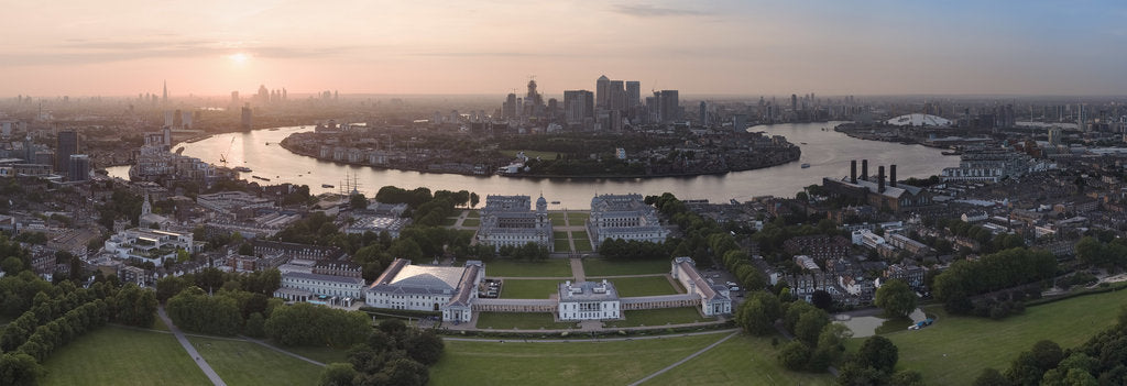 Detail of UAV drone photography: National Maritime Museum, Queens House, Cutty Sark, river Thames and City of London by National Maritime Museum