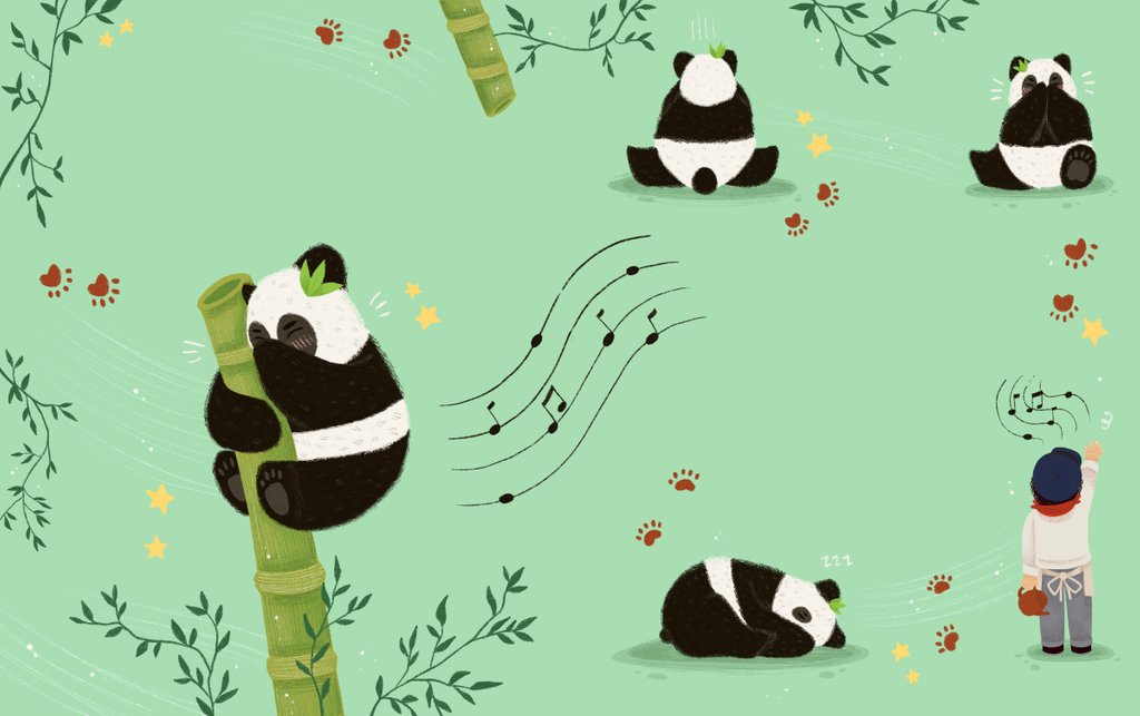 Detail of Children's book 'At Sea Without Tea - The Great Cutty Sark': Adventure Dinah the panda and James Robson singing by Giulia Casarotto