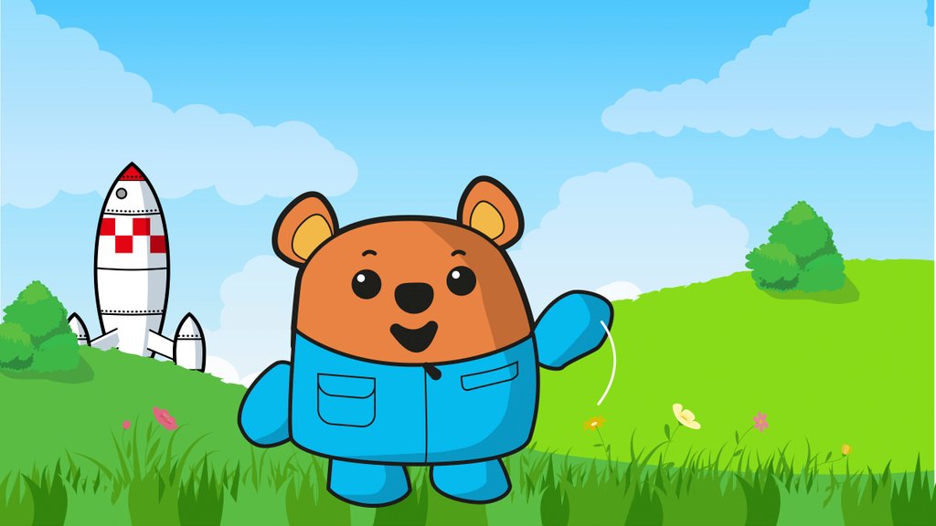 Detail of Space Ted on Earth (in the countryside) with a rocket behind him by Anonymous