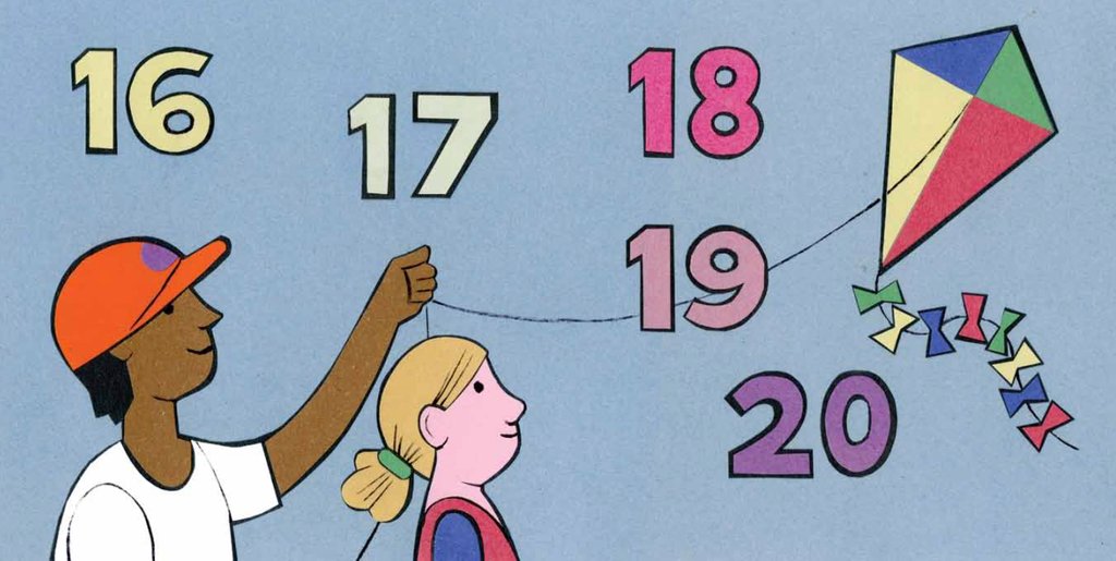 Detail of 16, 17, 18, 19 and 20. A boy and girl, flying a kite childrens graphic by Anonymous